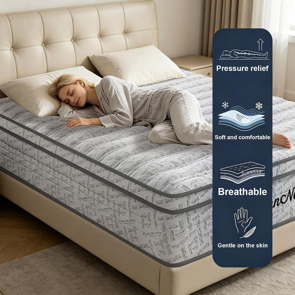 Queen Size Mattress 12 Inch (5 Star Hotel-Level Luxury) Hybrid Queen Mattress in a Box, Cooling-Gel Memory Foam & Pocket Springs for Motion Isolation,Medium Firm,Back Pain,Edge Support,365-Night Trial6
