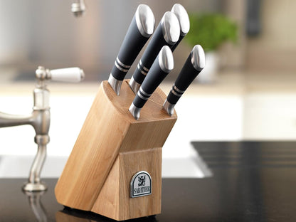 Maison Professional Chef Knife and Block Set, 5X Premium Steel Kitchen Knives and Wooden Block, 5 Piece, Ash3