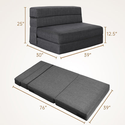 Fold Sofa Bed Couch Twin Size with Pillow Memory Foam Convertible Sleeper Chair Bed Futon Lazy for Living Room/Home Office/Guest Beds/Apartment/Upstairs Loft, Dark Gray3