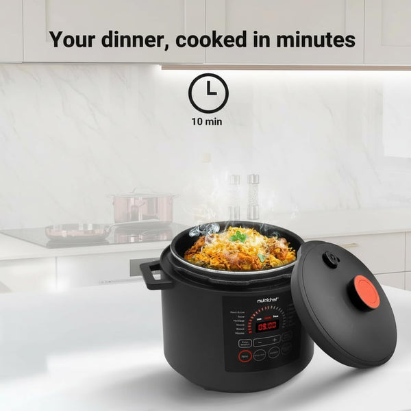 Electric Pressure Cooker 6 Quart Capacity | 9 Function Digital Countertop Pressure Cooker | Adjustable Time & Temperature | Cook, Bake, Steam, Broil, & Braise | 13.1 X 11.4 in | Black2