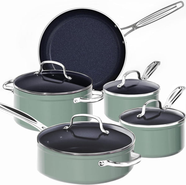 9Pc Cookware Set Healthy Duralon Blue Ceramic Nonstick Coated | Diamond Infused Scratch-Resistant, PFAS Free, Oven Safe, Induction Ready, Evenly Heats, Tempered Glass Lids, Stay-Cool Handle1