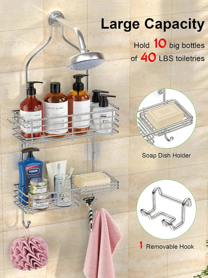 Hanging Shower Head Caddy, Shower Shelf Organizer, Silver2