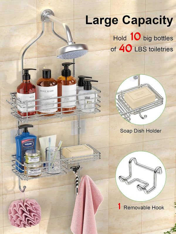Hanging Shower Head Caddy, Shower Shelf Organizer, Silver2