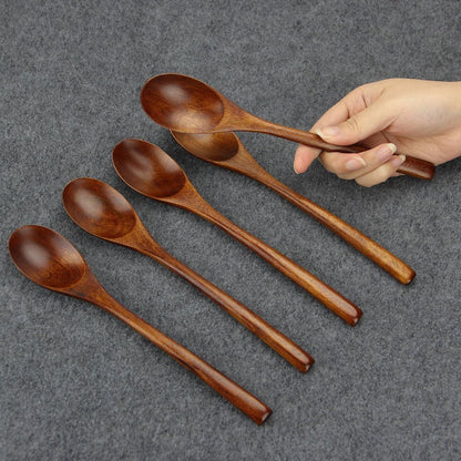 9 in Wooden Spoons for Eating, 6Pcs Japanese Natural Soup Spoons | Wooden Spoon for Cooking Mixing Stirring Honey Tea Soda Dessert,Coconut Bowl,Korean Wooden Spoons9