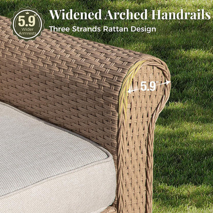 6-Piece Wicker Patio Conversation Set, Coffee Table, 2 Ottomans3