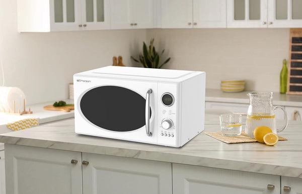 MWRG0901W 0.9 Cu. Ft. Retro Microwave with 1,000W Grill Function, 800W Cooking Power, LED Display, 5 Power Levels, 8 Auto Menus, Glass Turntable, Child Lock, White Countertop Design8