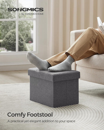 SONGMICS Mazie Collection - Small Folding Storage Ottoman, Foot Rest Stool, 12.2 X 16.1 X 12.2 Inches, 286 Lb Load Capacity, for Living Room, Bedroom, Home Office, Dorm, Dark Gray ULSF102G014