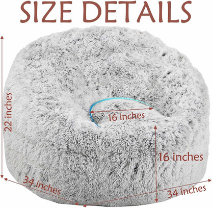 Plush Faux Fur Bean Bag Chairs, Memory Foam Filled Sofa Chair Shape Bean Bag for Adults/Teens/Kids, Ultra-Soft Lazy Sofa for Living Room Bedroom College Dorm, Grey2