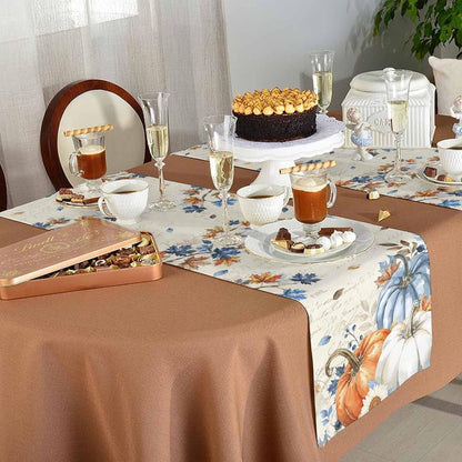 Fall Navy Blue Pumpkins Table Runner - 36 Inch Long, Thanksgiving Maple Leaves Kitchen Dining Table Runner Dresser Scarves, Rustic White Orange Pumpkin Decor for Coffee Table Party Banquet5