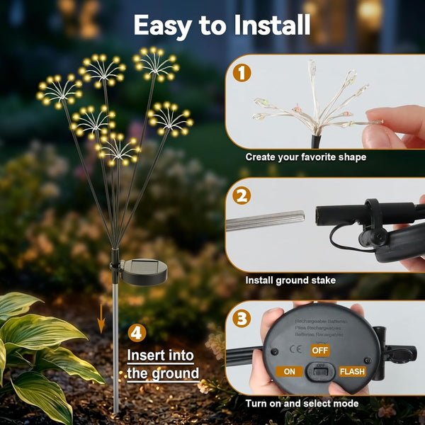 Solar Garden Lights Outdoor, 2 Pack New Upgraded Solar Swaying Starburst Light, Waterproof Fireworks Solar Lights for Yard Patio Pathway Decoration, Warm White8