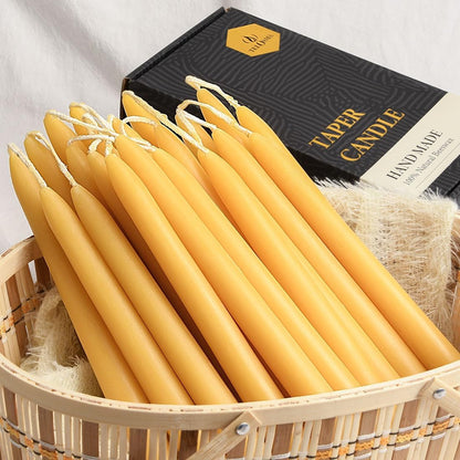 24 Pack Beeswax Taper Candles in Bulk 8 Inch Tall - All Natural -Yellow2
