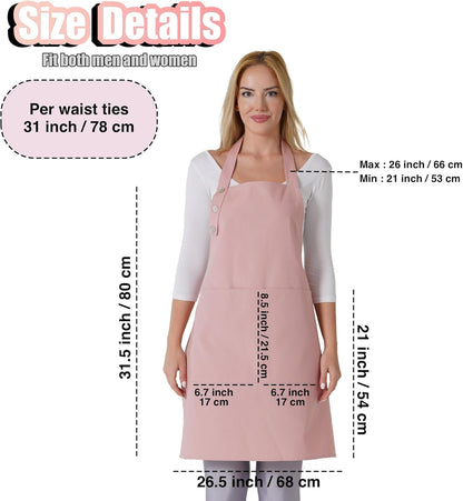 Kitchen Apron for Women & Men Waterdrop Resistant, Adjustable Button | Premium Cotton Cooking Apron with 2 Pockets, Gift, 15 Color Option, Powder Pink5