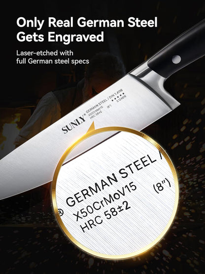 Chef Knife, 8 Inch Professional Kitchen Knife with German 1.4116 Stainless Steel, 58±2 HRC Hardness, Full-Tang Design, Anti-Slip Handle for Meat, Fruits, Vegetables, Gift-Ready Magnetic Box6