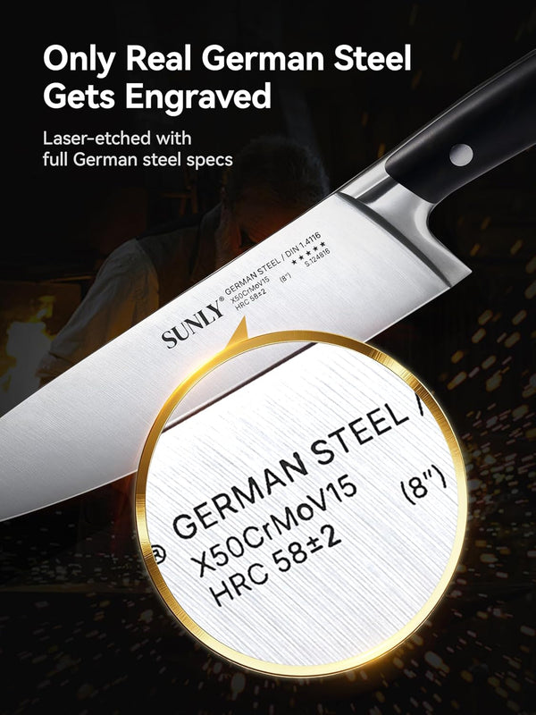 Chef Knife, 8 Inch Professional Kitchen Knife with German 1.4116 Stainless Steel, 58±2 HRC Hardness, Full-Tang Design, Anti-Slip Handle for Meat, Fruits, Vegetables, Gift-Ready Magnetic Box6