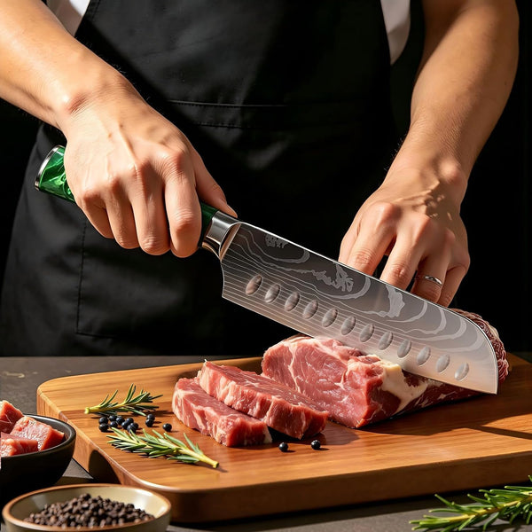 7 Inch Santoku Knife, Pretty Design, High‑Carbon Steel, Resin Handle7