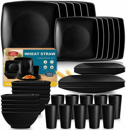 40-Piece Plates and Bowls Sets for 10, Black Square Dinnerware Sets1