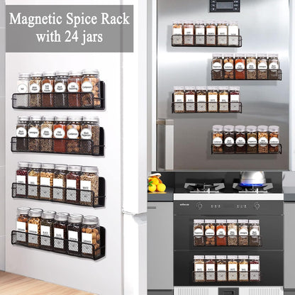 4 Pack Magnetic Spice Rack for Refrigerator, 24 Spice Jars, Labels7