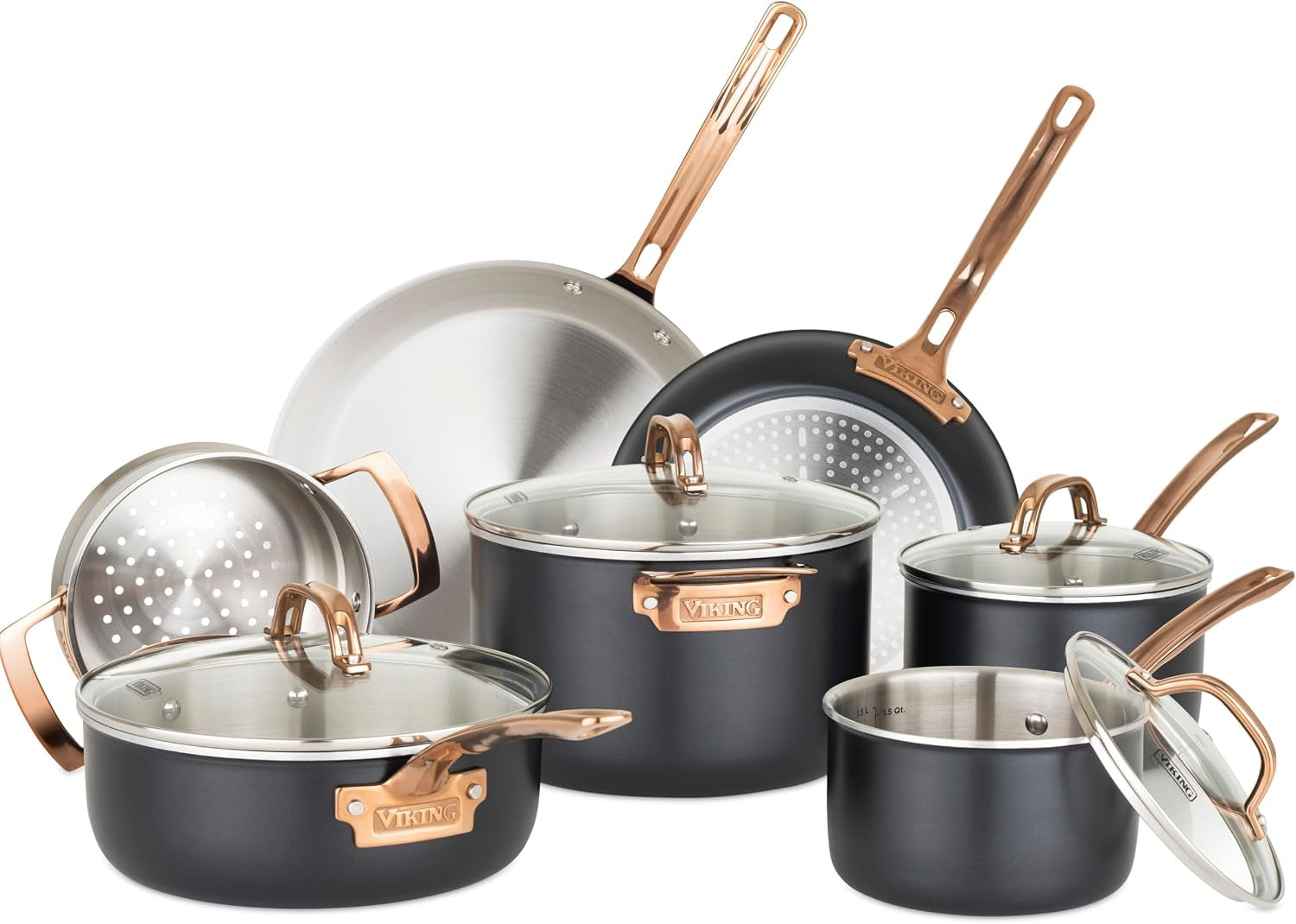 viking-3-ply-pots-and-pans-set-11-piece-stainless-steel-kitchen-cookware-with-glass-lids-black-with-copper