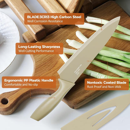 12-Piece Kitchen Knife Set, Stainless Steel Chef Knives Set with 6 Blade Guards, Sharp Kitchen Cooking Knife with Ergonomic Handle, Anti-Rust & Easy to Clean (Multicolor)4