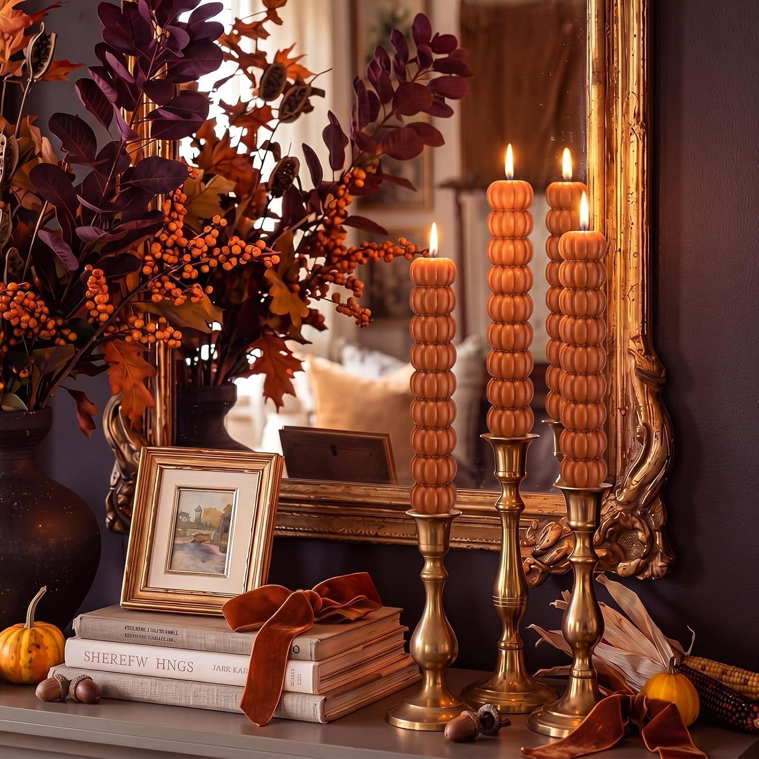 5-pcs-pumpkin-taper-candles-autumn-halloween-gifts-warm-brown