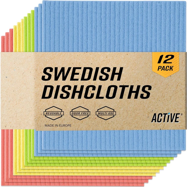 Swedish Dish Cloths for Kitchen 12 Pack Cellulose Sponge Cloth, Washable Dishcloths for Washing Dishes, Original European Dish Towels, Absorbent Reusable Paper Towels - Multicolor Assorted1