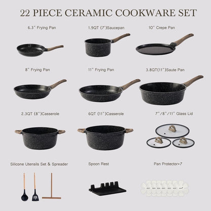 22Pcs Nonstick Pots and Pans Set, Ceramic Cookware Set Non Toxic | Pfas-Free Healthy, Induction Compatible, Dishwasher & Oven Safe, Space Saving, RV Camping Kitchen Cooking Set, Black6