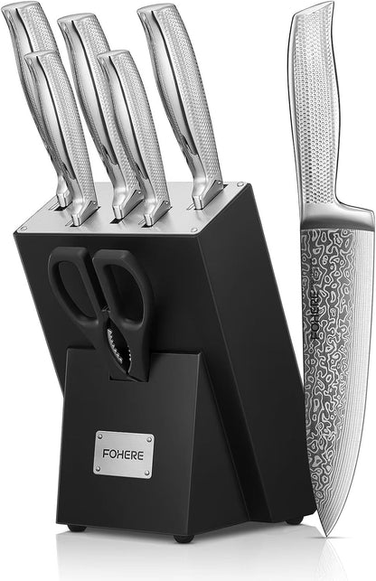 Knife Set,  7 Pieces Kitchen Knife Set with Built-In 5 X Sharpeners, Waved Texture Knife Set with Block, Stainless Steel Knife Block Set, Sharp Knives Set with Ergonomic Handle1