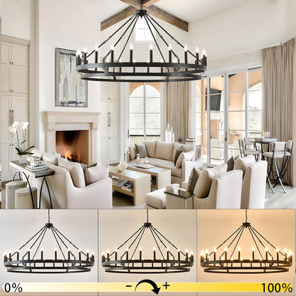 53 Inch Large Black Wagon Wheel Chandelier,Farmhouse Industrial Country Style round Pendant Light Fixture,Round Ceiling Light Fixtures for Outdoor Porch High Ceilings Living Foyer Entryway2