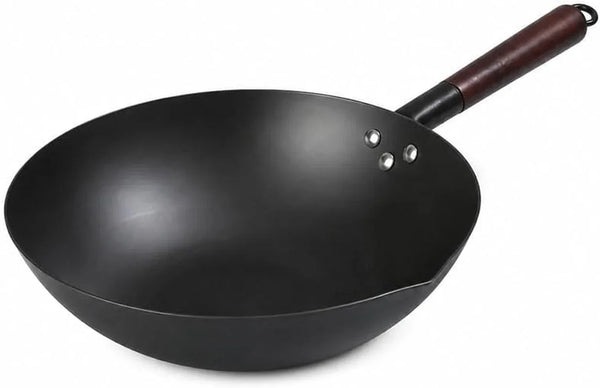 13.5" Pre-Seasoned Carbon Steel Wok Pan – Heavy Duty Flat Bottom Stir Fry Wok for Induction, Gas & Electric Stoves (5 Quart, Wood Handle)2