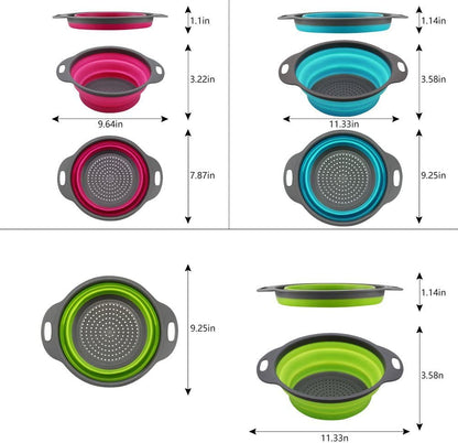 Collapsible Colander Set of 3 round Silicone Kitchen Strainer Set - 2 Pcs 4 Quart and 1 Pcs 2 Quart- Perfect for Draining Pasta, Vegetable and Fruit (Green,Blue, Purple)2