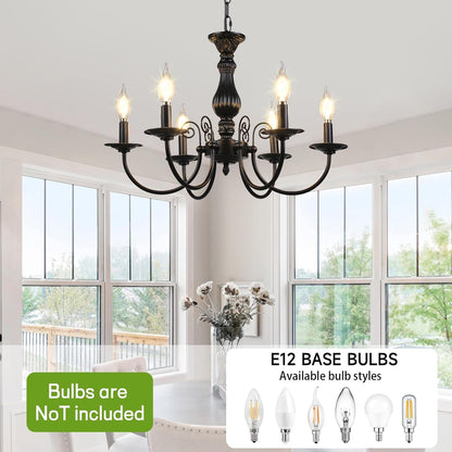 6-Light Farmhouse Chandelier for Dinning Room,Vintage Black Candle Hanging Pendant Light, Rustic Island Candle Chandelier for Living Room,Bedroom,Entryway Foyer, Ceiling Hanging Lamp5