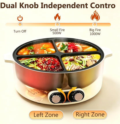 Electric Hot Pot Cooker, 4 Compartment Divider Pot, 6.3QT | 1800W Fast Heating, Nonstick Divider Pot, Cook 4 Flavors Simultaneously for Family Dining & Entertaining5
