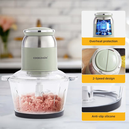 Green Food Processor,500W Electric Meat Grinder with 8 Cup Glass Bowl and 4 Sharp Blades, Food Chopper & Vegetable Chopper for Home Use,Meat Processor, Vegetables, Fruits and Nuts6
