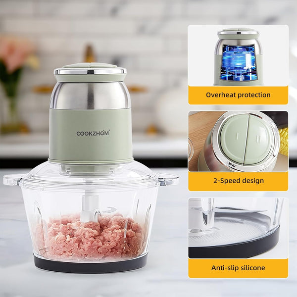 Green Food Processor,500W Electric Meat Grinder with 8 Cup Glass Bowl and 4 Sharp Blades, Food Chopper & Vegetable Chopper for Home Use,Meat Processor, Vegetables, Fruits and Nuts6