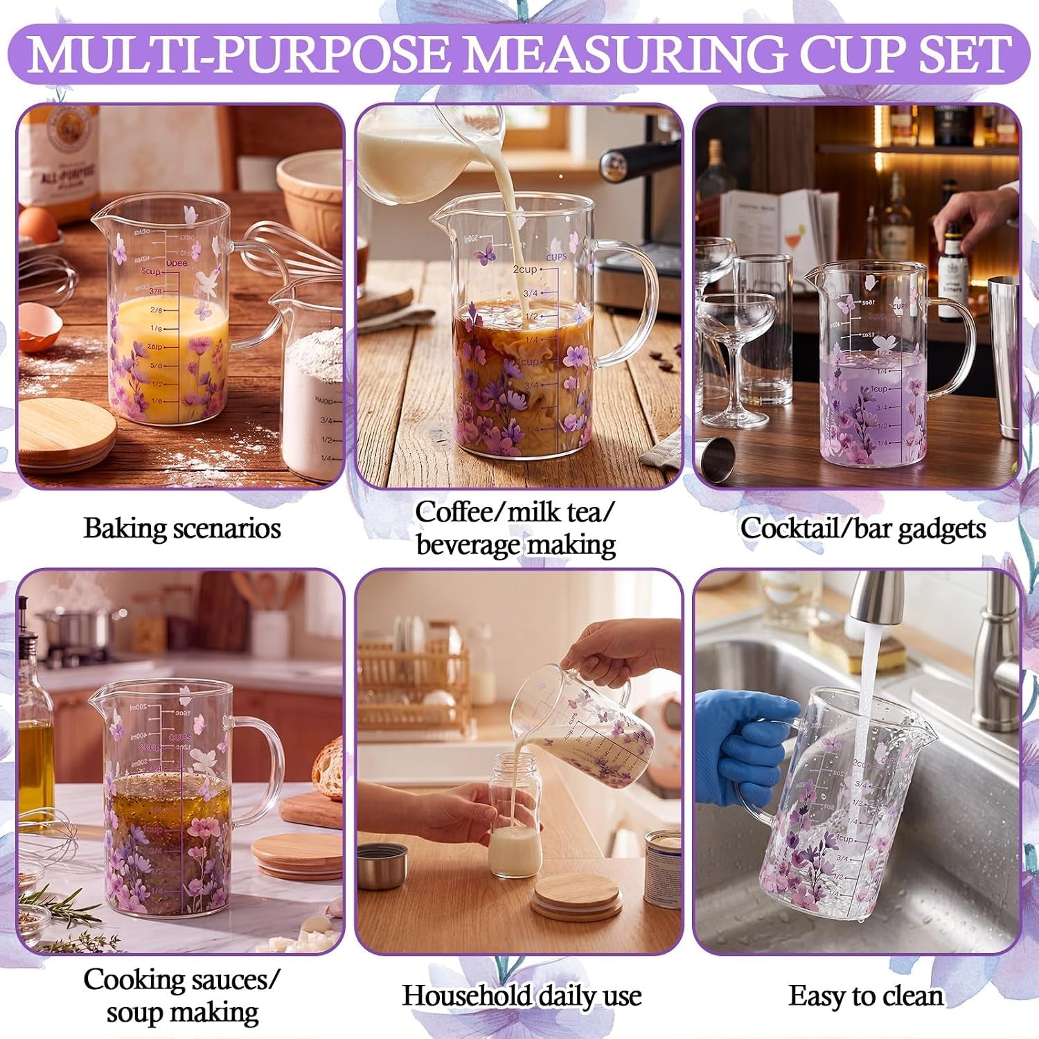 glass-measuring-cup-16oz-2cups-500ml-easy-to-read-v-shaped-spout-high-borosilicate-glass-measuring-cup-with-bamboo-lid-stirring-spoon-and-brush-for-coffee-kitchen-baking-cookingpurple-flower