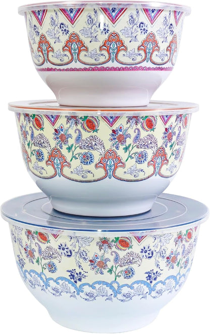 Melamine Mixing Bowl Set with Lids, Salad Bowl Set of 3, Ottoman Floral1