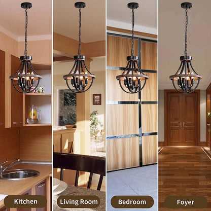 Farmhouse Chandelier, Modern Hanging Pendant Lighting, 4-Light Rustic Ceiling Light Fixture, Vintage Chandelier for Hallway Foyer Dining Room Entryway Kitchen Island Bedroom8