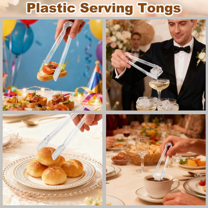 10Pcs Clear Plastic Serving Tongs, 6.3 Inches Small Disposable | Mini Plastic Tongs for Food, Party, Buffet, Salad, Appetizer, Ice, Candy, Catering, Fruit, Easy to Hold and Clean4