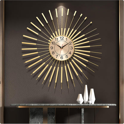 Large Wall Clocks for Living Room Decor 24 Inch Gold Starburst Wall Clock, Silent Non-Ticking Metal Wall Clocks Battery Operated, Mid Century Boho Farmhouse Modern Art Decor for Bedroom Office1
