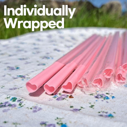 Cute Heart Shaped Pink Straws Disposable Plastic 100 Count | Straw Individually Wrapped, Galentines Day Decorations Bridal Shower Cocktail Birthday Party Favors Dirty Soda Bar Supplies6