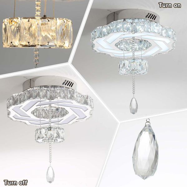 16 Inch Mini Chandelier Modern Crystal Chandeliers Light Semi Flush Mount Ceiling Light Fixture Small Silver Chandelier for Bedroom Hallway Kitchen Foyer2