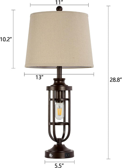 28.8" Farmhouse Table Lamps for Living Room Set of 2, Touch Lamps for Night Stands with USB Ports, Bedside Table Lamps for Bedroom End Tables, Bulbs Included6