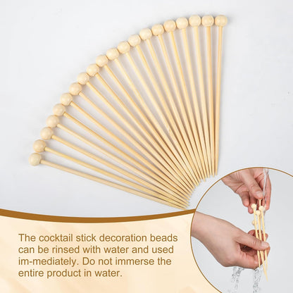 300Pcs Fancy Toothpicks for Appetizers,4.7Inch Wooden Ball Cocktail Picks for Drinks,Bamboo Appetizer Skewers for Charcuterie Boards Accessories,Martini, Sandwich,Desserts,Fruit7