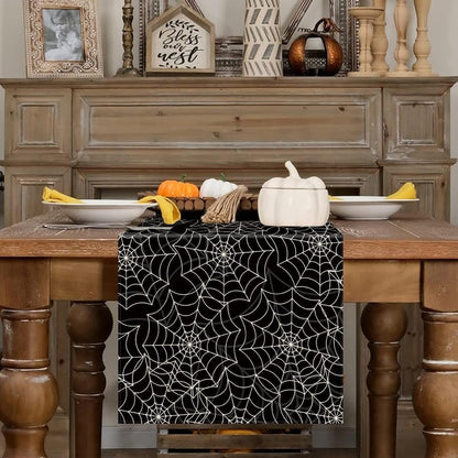 Halloween Table Runner Spider Web Black Linen Table Runners for Seasonal Holidays Indoor Outdoor Kitchen Dining Party Home Decor 13 X 108 Inch2