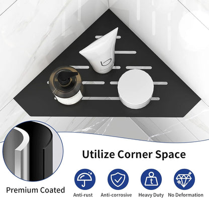 10" Recessed Corner Shower Shelf 2 Packs, Grout Mount Install Ation with Soap Holder, Bathroom Cornor Organizer for Tiled Wall, Requires Sealant, Matte Black6