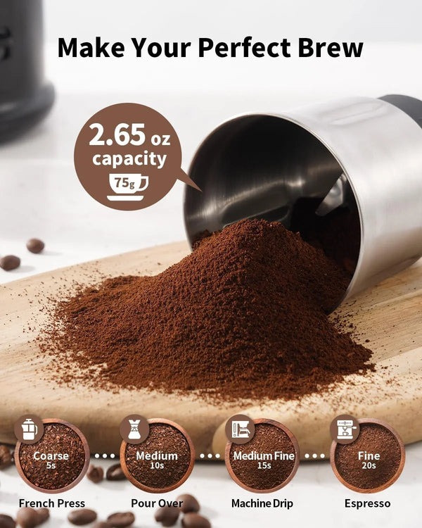 One Touch Coffee Grinder Electric, Spice, Herb, for Coffee Bean Spices and Seeds with 1 Removable Stainless Steel Bowl, Dry Grinder, Black4