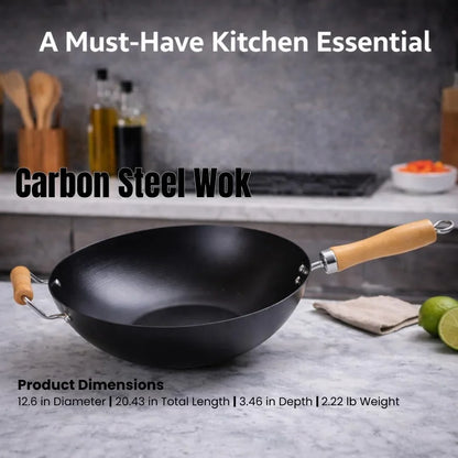 13.5" Carbon Steel Wok with Wooden Handle – Non-Stick Stir Fry Pan for Authentic Asian Cooking, Black6