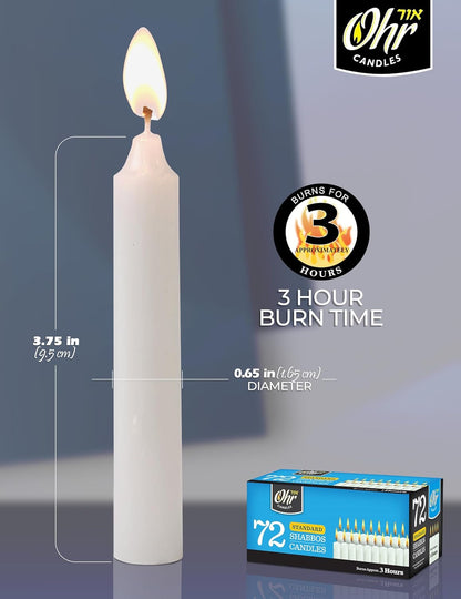 Ohr Candles Shabbat Candles - Traditional Shabbos Candles - 3 Hr. - 72 Ct.3