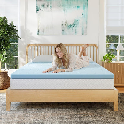 EGOHOME 2 Inch Queen Memory Foam Mattress Topper- Cooling Gel Infused | Pressure Relieving Pad in a Box, Dorm Room Essentials, Certipur Certified, Blue2
