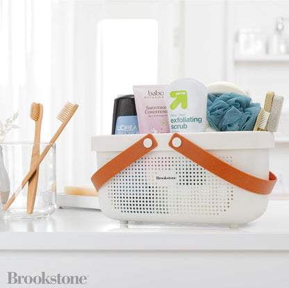 Brookstone Modern Large Portable Shower Caddy with Soft Silicone Carrying Handle, Bathroom Organizer Basket, Plastic Bath Tote and Shower Organizer, Quick Dry Drainage Holes, BPA Free, White3